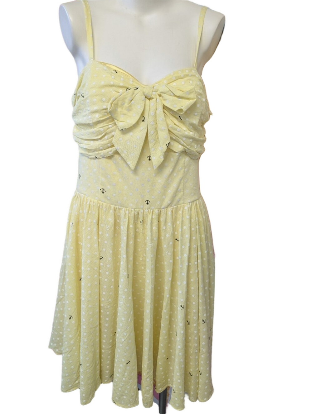 Dress Nautical Pale Yellow White Polkadots Navy Blue Boat Ankers. XXL